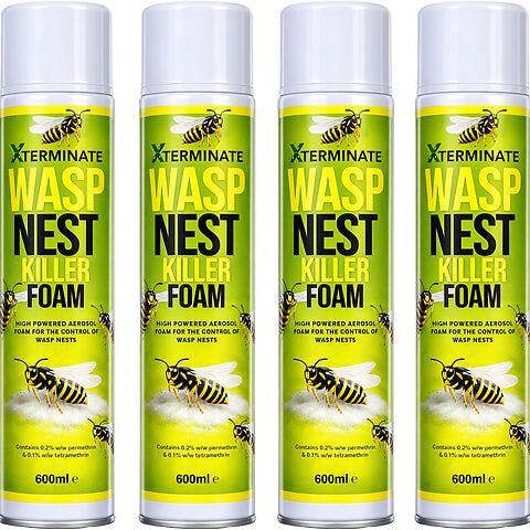 Xterminate Wasp Nest Killer Spray Foam 600ml x4 Powerful 5m Long Reach Outdoor and Indoor