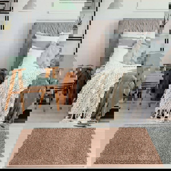 Beige colour Shaggy rug Plain design thick pile, non-shedding.