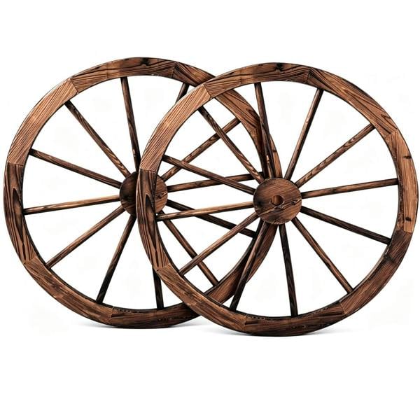 Gr8 Garden Set of 2 Rustic Wooden Garden Cart Wagon Wheels 76cm Wall & Fence Decor
