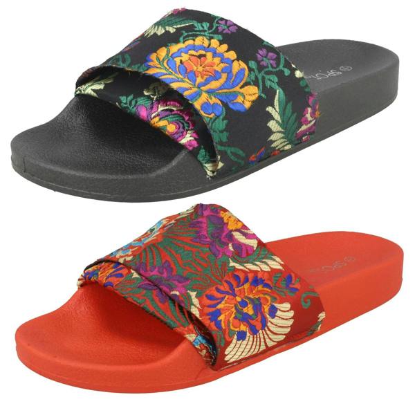 Spot On Ladies Spot On Chinese Print Mule Sandals
