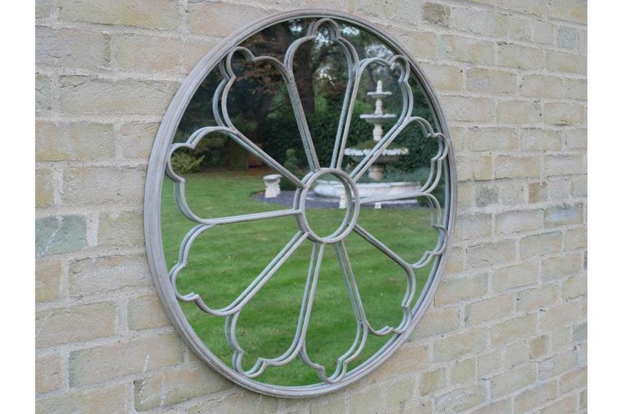 Round Wall Mounted  Vintage Flower Design Mirror for Garden or Home  80 cm