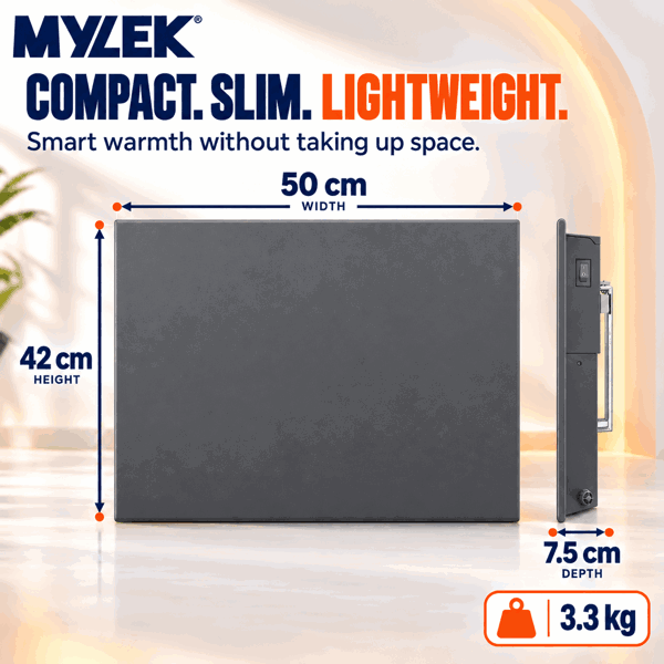 MYLEK Electric Radiator Panel Heater Grey WIFI Smart APP Eco 1000W Bathroom Safe Wall Mounted Timer Thermostat