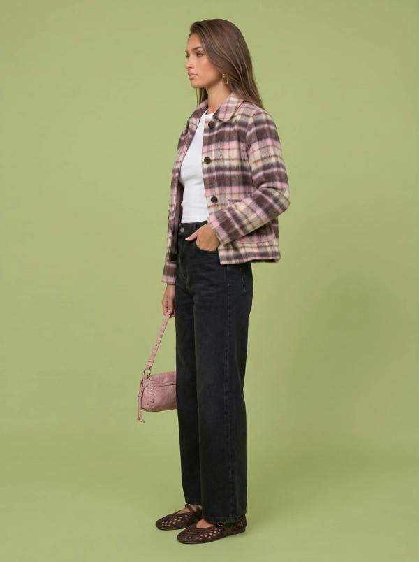 Urban Bliss Wool Blend Check Patch Coat