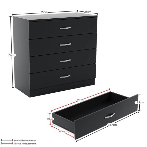 Vida Designs Riano 4 Drawer Chest, Black