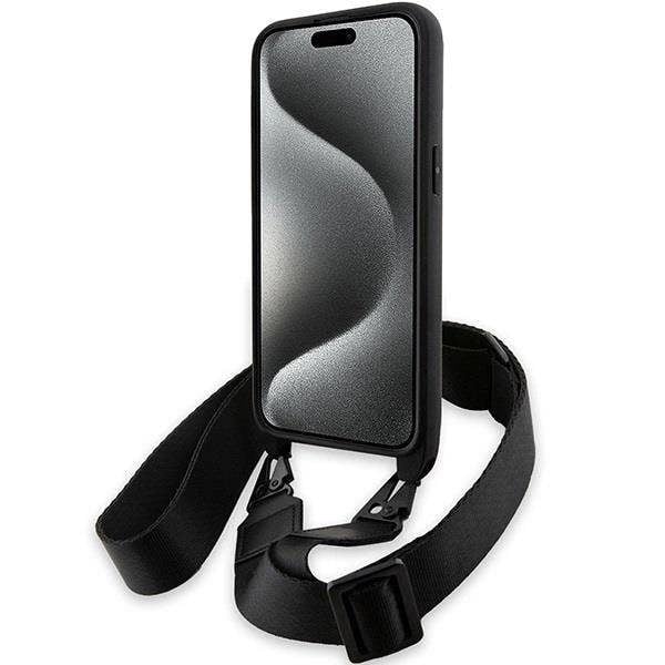 BMW M Edition Carbon Tricolor Lines with Strap Hard Case for iphone 15 Pro 6.1" Black - BMHCP15L23PSVTK
