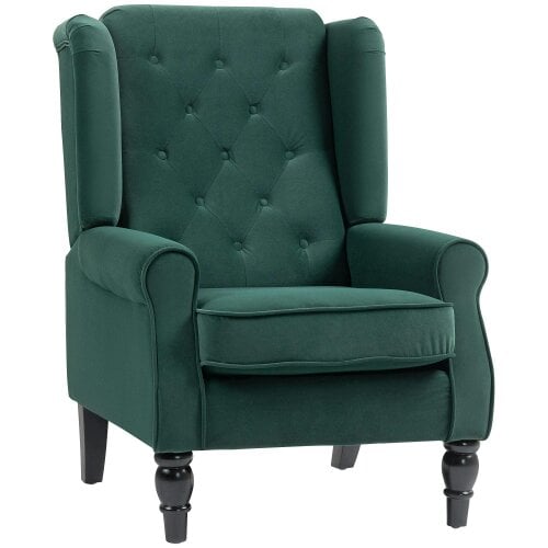 Wyld Haus Dona Green Retro Wingback Accent Armchair With Diamond Button Tufted Upholstery