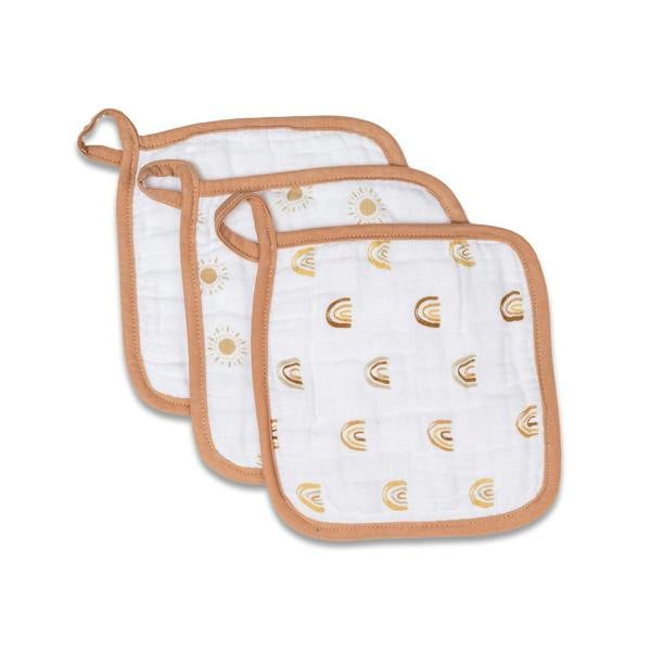 Lulujo - Wash Cloths - Rainbows , White & Suns - 3 Pack