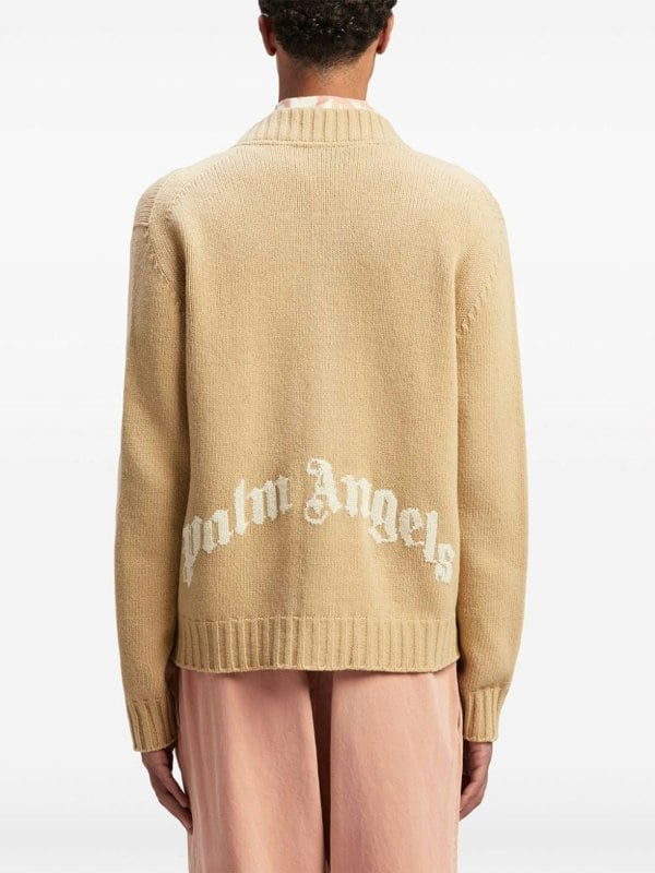 Palm Angels Curved Logo Cardigan Beige - Supplied FashionPALM ANGELS