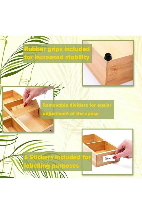 Dyzi 5 Piece Bamboo Drawer Organiser with Adjustable Compartments