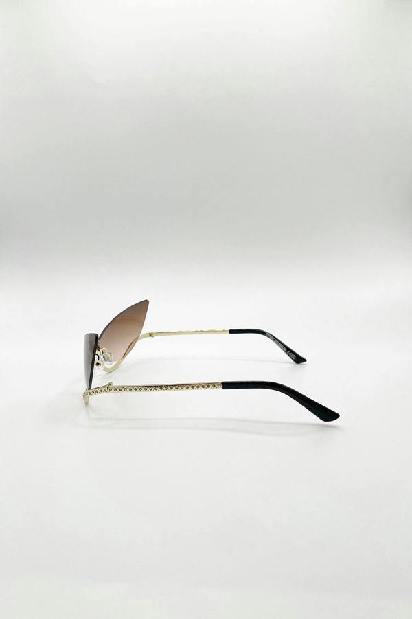 SVNX Butterfly Dimante Rimless Sunglasses In Brown