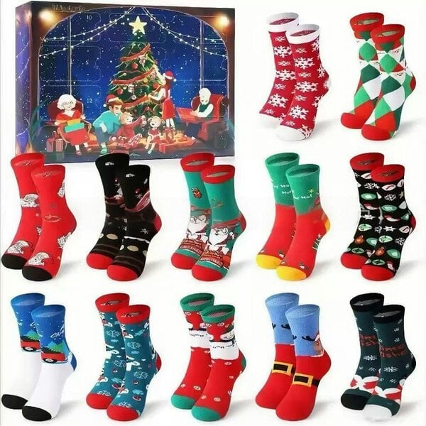 Obasyhig Christmas Socks Advent Calendar 2026 - 12 pairs - Style 3