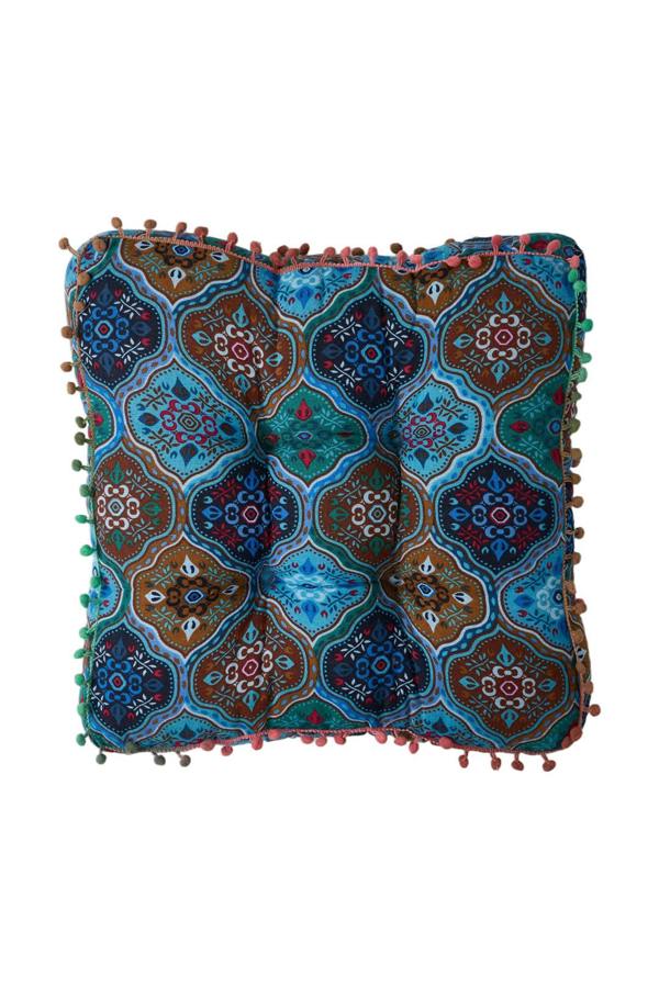 Living and Home Bohemian Patterned Pom-Pom Trimmed Seat Cushion