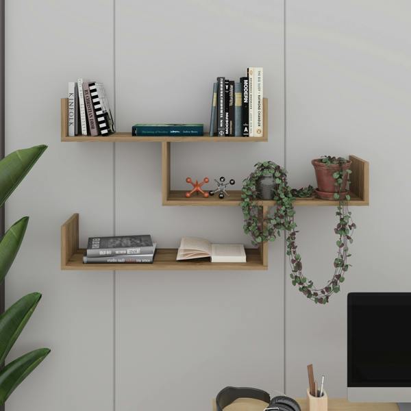 Decortie Modern Tibet Wall Mounted Shelf Floating Bookcase Display Unit 66.5x119x22cm
