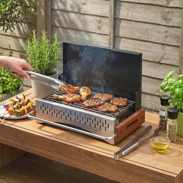 Bobobiy Portable BBQ Grill, Folding Charcoal Barbecue Grill with Removable Charcoal Basin for Camping Picnic Garden Party, Black