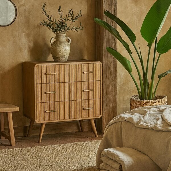 Wyld Haus Puglia Mango Wood T-bar Ridged 3 Drawer Chest