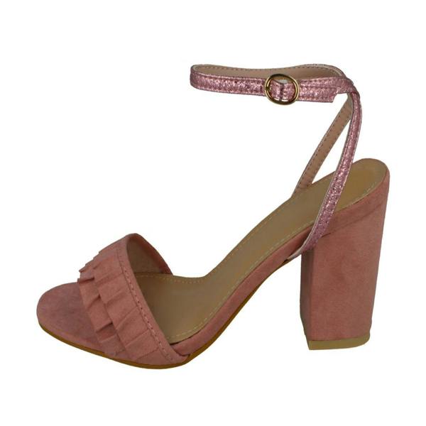 Spot On Ladies Spot On Open Toe Block Heel Sandals With Ruffle Front