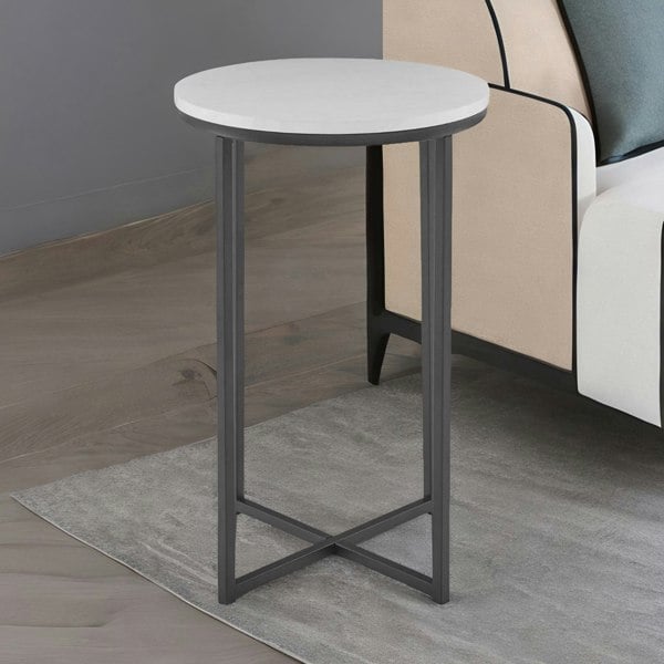 Rafaelo Mobilia Round Bedside Table With Faux Marble Top