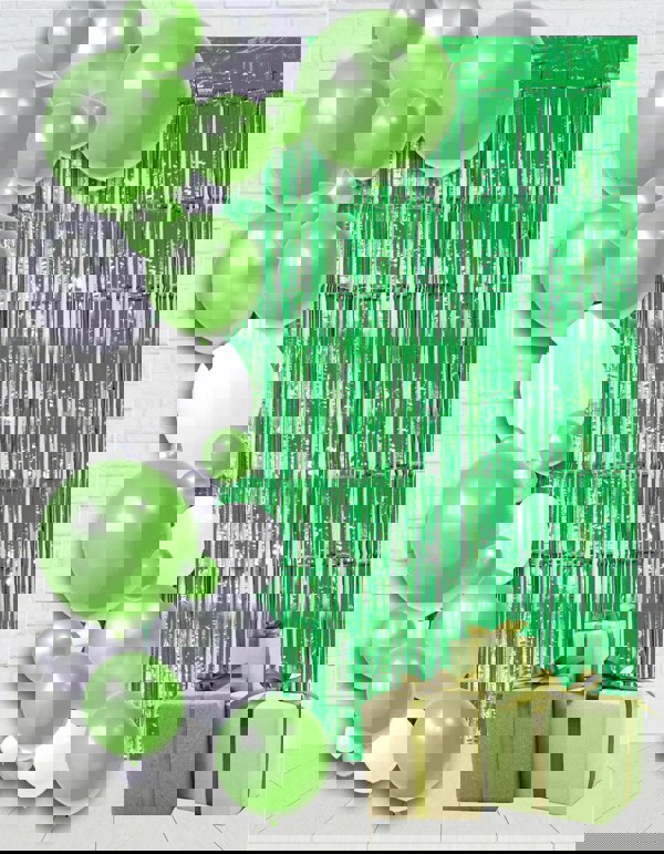 Cheetah Shimmer Tinsel Curtain, 2.5M x 1M Green