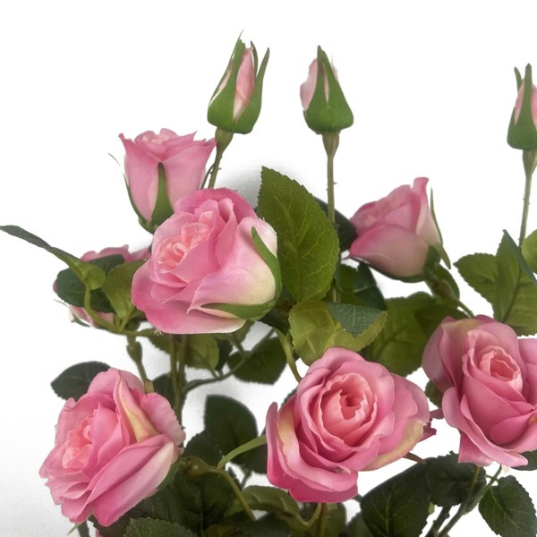 Botanik 60cm Premium Rose Bush Pink Silk Flowers and Leaves