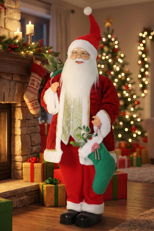 HOMCOM 4ft Christmas Singing Dancing Santa Claus with Stocking, Sack
