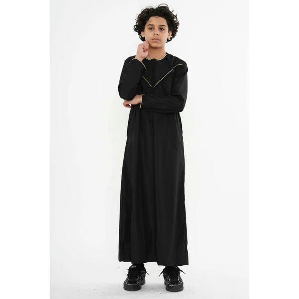 TT-007 - Boy's Emirati Omani Gold Embroidery Thobe - Black - Thobez - 5