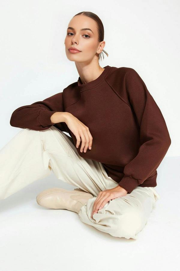 WOVCOR Basic Raglan Sleeve Crew Neck Knit Sweatshirt