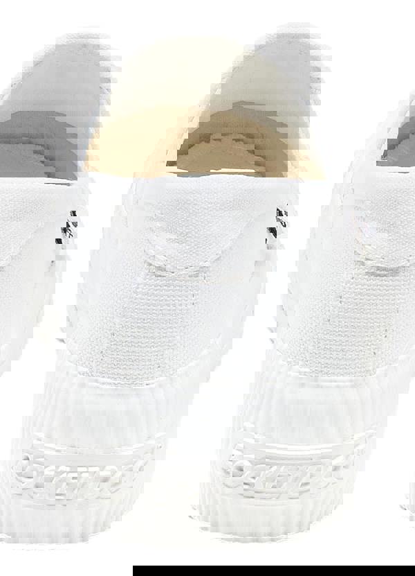 Rocket Dog Cheeryful Womens Slip On Casual Trainers Shoe, white canvas sneaker with a thick rubber sole and stitched design.