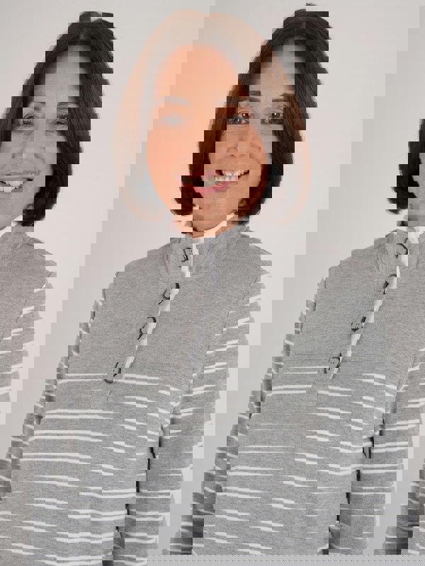 PennyPlain Striped Funnel Neck Top - Silver Marl/white