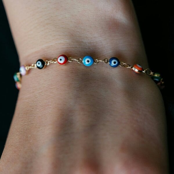 The Colourful Aura Multicolour Turkish Evil Eye Bead Protection Luck Eye Charm Adjustable Bracelet
