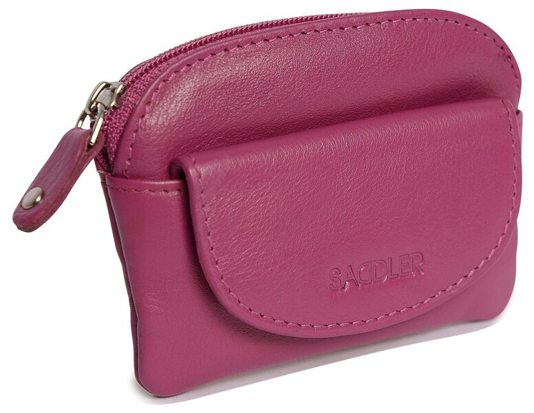 SADDLER Compact Leather Zip-Top Coin Purse "Molly" – Handmade by Saddler | RFID Protected & Gift Boxed | With Front Pocket & Interior Key Ring - Magenta
