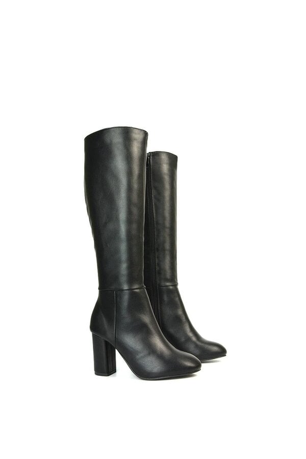 XY LONDON Knee High Block Heeled Boots With Zip Fastening