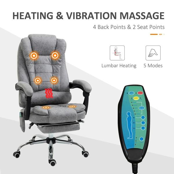 Grey massage executive office chair with back massage controls and handheld remote