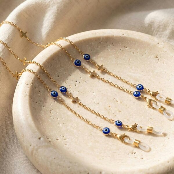 The Colourful Aura Gold Evil Eye Cross Greek Protection Summer Turkish Reading Eyeglass Lanyard