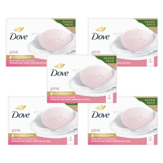 Dove Pink Moisturising Beauty Cream Bar for Soft & Smooth Skin, 2 x 90g, 5 Pack