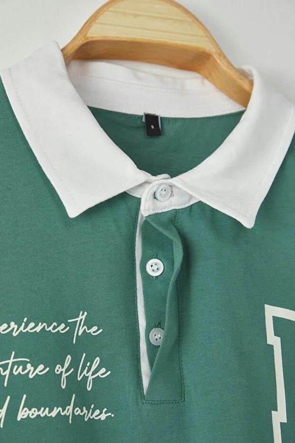 WOVCOR Oversize Color-Block Brooklyn Print Polo Neck Men's T-shirt