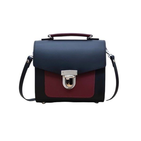 Zatchels Handmade Leather Two Tone Sugarcube Handbag Black - Oxblood