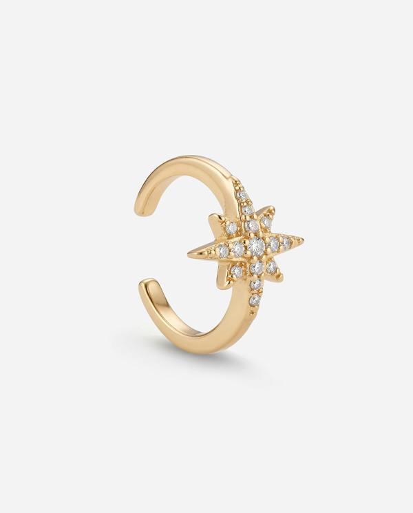 Elk & Bloom Solitaire Star 14k Gold Huggie Hoop Ear Cuff