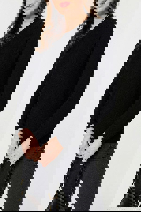 Black | Textured Knitted Long Sleeve Jumper
