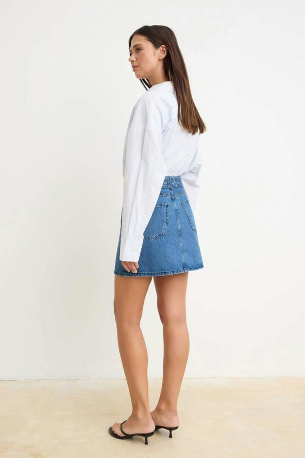 Belt Detail Mini Denim Skirt