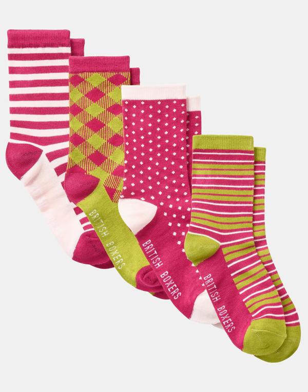 British Boxers Women's Bamboo Four-Pair Sock Gift Box – Rhubarb Sugar