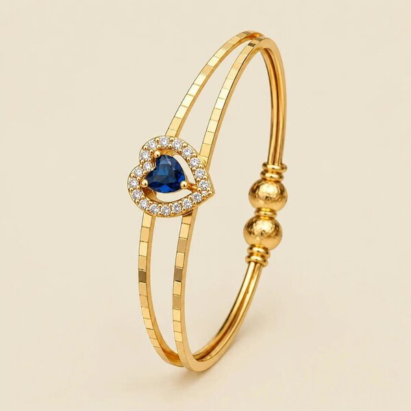 The Colourful Aura Gold Plated Blue Heart Crystal Adjustable Cuff Bracelet