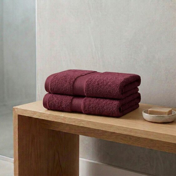 Vision V475 - 2 Pack 100% Cotton Bath Towel - Burgundy - Bath Towel - 100% Cotton