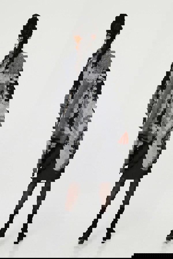 Black | Abstract Print Oversized Poncho
