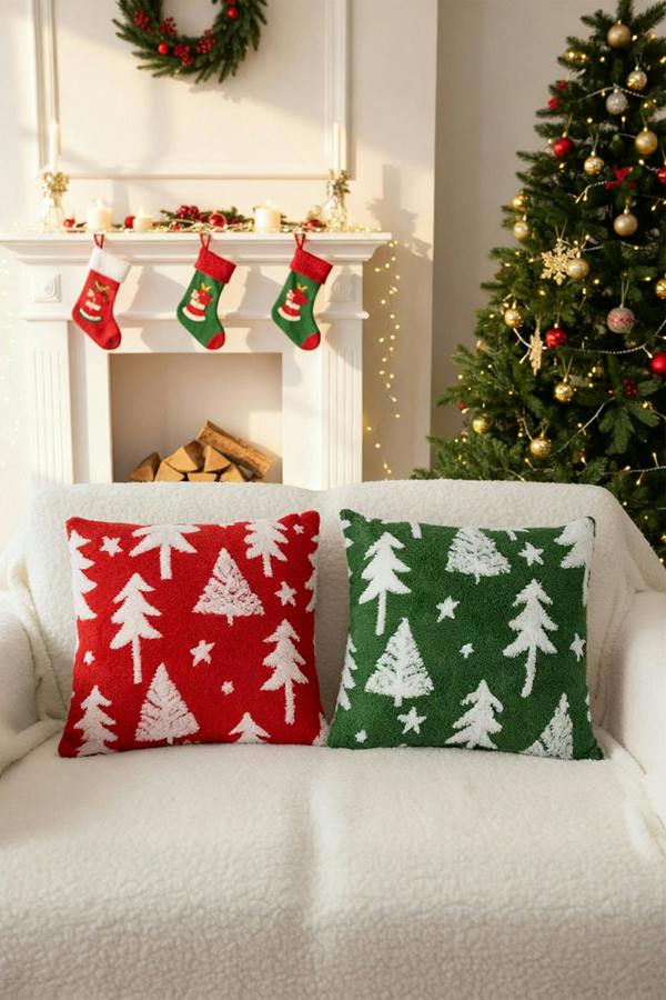 2Pcs Christmas Theme Decorative Throw Pillows