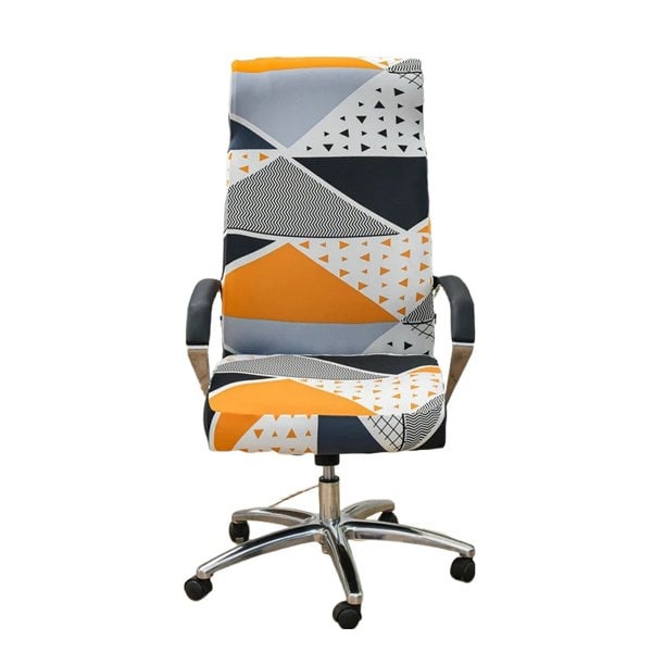 Anyseat Office Chair Cover Orange White Geometric Large Non-Slip Rotating Seat Case Universal Armrest Chair Protector