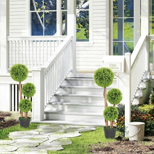 Wyld Haus Fidole Set Of 2 Artificial Boxwood Ball Topiary Trees In Pots For Indoor And Outdoor Use