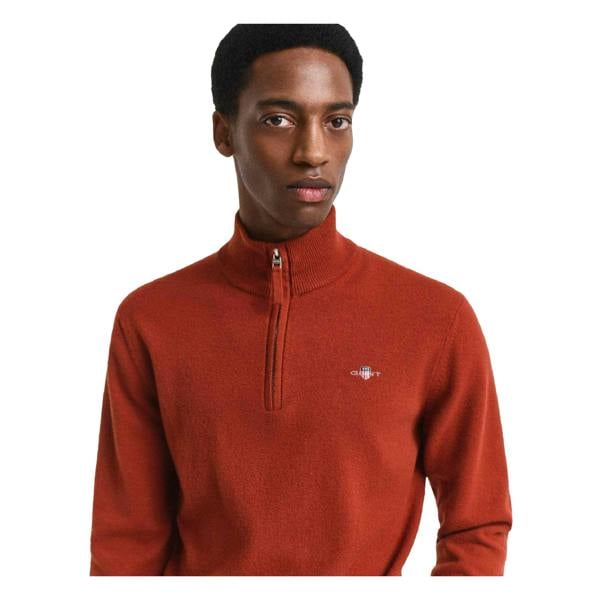 Gant Mens Lambswool Half Zip Jumper - Brown - 