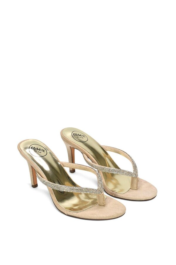 XY LONDON Thong Strap Slip On Stiletto Diamante Heeled Sandal Mules