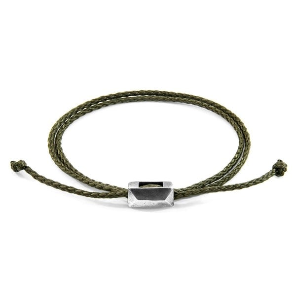 Anchor & Crew Khaki Green Edward Silver and Rope SKINNY Bracelet