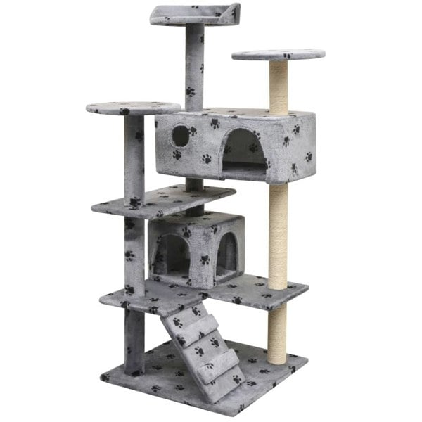 Berkfield Cat Tree with Sisal Scratching Posts 125 cm Paw Prints Grey